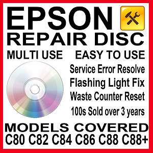 Epson Stylus C80 C82 C84 C86 C88 C88+ Reset Repair Disc 010343844353 