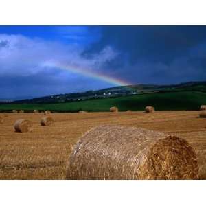  Straw Bales and Rainbow at Harvest Time, Ireland Stretched 