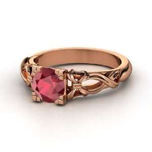  Ribbon Ring, Round Ruby 14K Rose Gold Ring Jewelry
