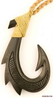 Maori Black Bone Legend Hei Matau Fish Hook Necklace  