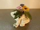 Vintage Metal Frog & Flowers Small Planter Chippy Paint