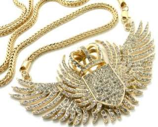   Egle Wings Crown Pendent & Franco Chain Necklace Gold T Hip Hop  