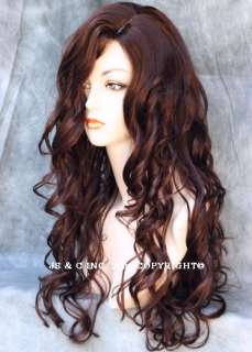Dazzling LONG spiral Curly WAVY WIG Dark Auburn hair  