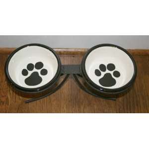  ceramic dog bowl set with dog feeder, two 1 cup black paw dog bowl 