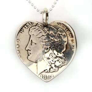  Morgan Liberty Dollar Coin Pendant Sterling Silver Heart 