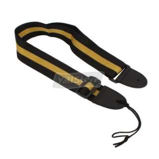   Adjustable Nylon Stripe Guitar Strap With Soft Leather Ends Yellow
