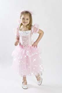 Girls Kids Pink Princess Halloween Costume light up twinkle Fiber 