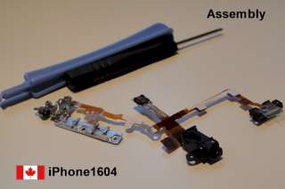 iPhone 3GS headphone audio jack flex volume cable w/metal bracket 