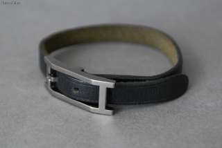 Authentic HERMES HAPI Silvertone x Black Leather Bracelet  