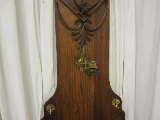 Antique Hall Tree w Bevel Mirror Brass Hooks and Swing Arm Candle 
