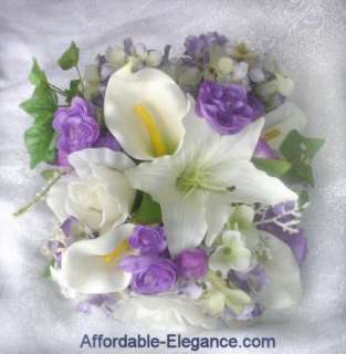 Lavender Lilac Wisteria Calla Lily Rose Bridal Bouquet Silk Wedding 