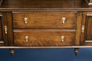 English Antique Jacobean Style Tiger Oak Welsh Dresser / Hutch  