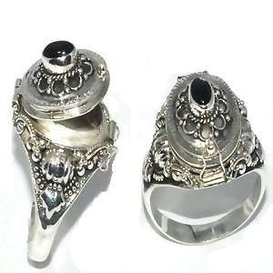   Silver Bali Oval Poison Ring with Genuine Black Onyx 