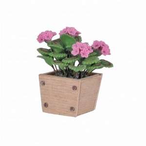    Dollhouse Miniature Pink Geraniums In Wooden Planter Toys & Games