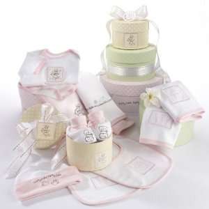   Nine Piece Layette Set in Keepsake Gift Box Tower (Pink for Baby Girl