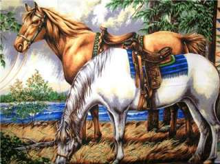   Western Country Fabric Wall Panel Horse River Trees Landscape  