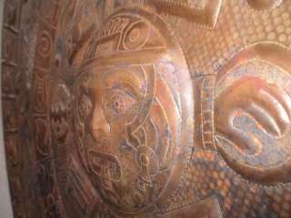 Copper Aztec Maya Calendar Big Hammered Mexican  
