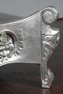   Mahogany Antiqued Silver Finish French Rococo Carved King Bed b003sa
