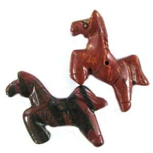   42mm picasso jasper carved horse pendant bead set S3