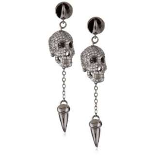 nOir Pirates of the Caribbean Pave Skull and Tooth Earrings 