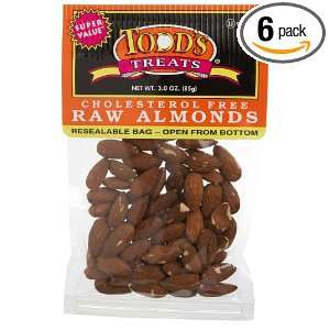 Todds Incorporated Raw Almonds, 3 Ounce Bags (Pack of 6)  