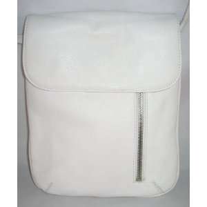 Genuine Leather Handbag/Tote with Cross Over Strap   White 
