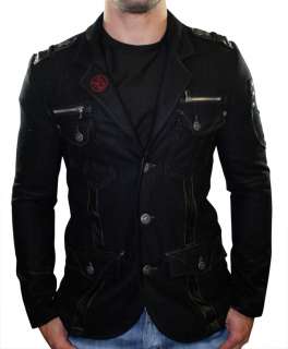 REMETEE Envision Wool Military Zipper Crest Blazer Jacket Mens Coat 
