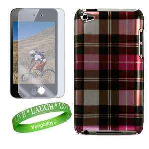  Pink Plaid Hard Cover for iTouch 4 Snap on Case for Apple iPod 