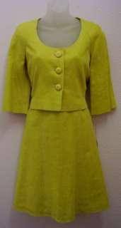 NWT Rebecca Taylor Mustard Yellow Linen Dress Suit 4  