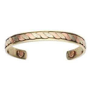   Copper Cuff Bracelet with Two Tone Rope Design 10mm Wide Jewelry