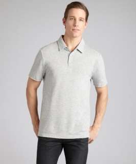 Three Dots granite melange french terry frayed hem polo