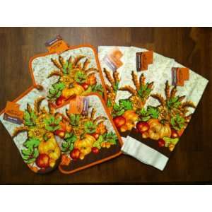   Kitchen Towels Set with Pot Holders and Oven Mitt