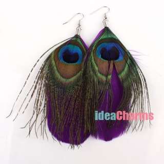 Pairs Jewelry Peacock Feather Dangle Pierced Earrings  