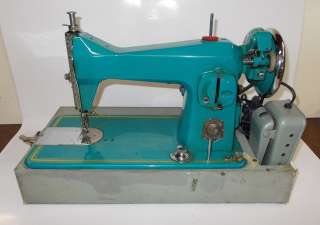 Vintage 1950s Turquoise Precision Built Made Japan Sewing Machine 