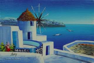   Windmill Mykonos Seaview Oil On Canvas Painting Hand Painted  