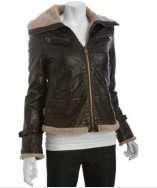 Miss Sixty brown faux leather faux shearling aviator jacket style 