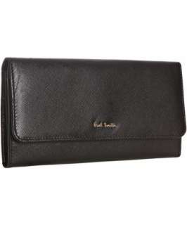 Paul Smith black crosshatched leather snap flap continental wallet 