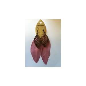 Natural Feather Fashion Earrings, Color Light Pink