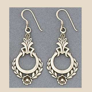 Sterling Silver Olive Wreath Flower Dangle Earrings  