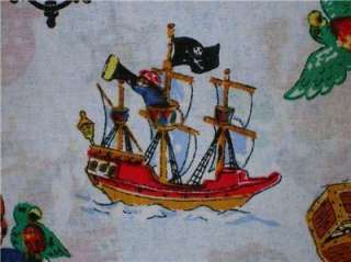 New Pirates Fabric BTY Parrots Ship Treasure Chest Children  