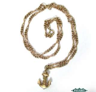 14K Rose Gold Anchor Pendant Link Necklace Europe 1970s  