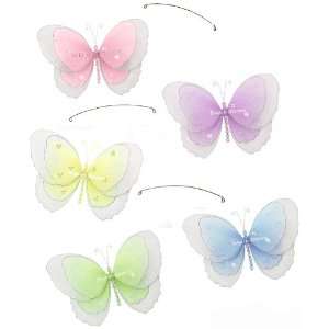 Pink Purple Yellow Blue Green Multi Layered Butterfly Mobile 