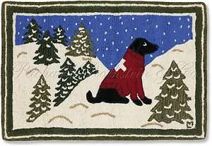Winter Ski Patrol Skier Dog Seasonal Hooked Holiday Rug  