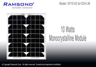 Ramsond 10 Watt Solar Panel Module 12 Volt Battery Trickle Charger 