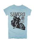 SONS OF ANARCHY SAMCRO JAX ON MOTORCYCLE BIKER SOA SKY BLUE T SHIRT 