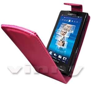 HOT PINK LEATHER FLIP CASE FOR SONY ERICSSON XPERIA X10  
