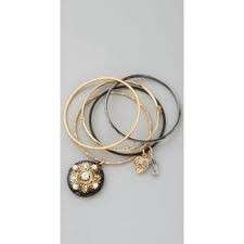 Juicy Couture Black Gold Pearl 5 Bracelet Set Charms 3 J Heart Locket 