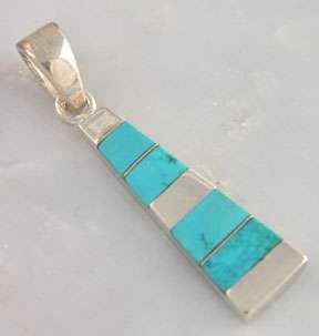 Sterling Silver Turquoise Inlay Stick Necklace Pendant  