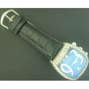  JACOB LOOK SQUARE BLUE FACE AND BLACK BAND WATCH 