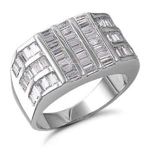  Sterling Silver Mens Baguette CZ Fashion Ring Sizes 9 to 